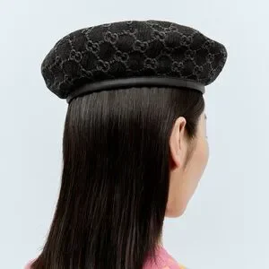Gucci: GG Denim Beret (Black/ Grey) Gucci Denim Beret, in Black | Lyst main image 4